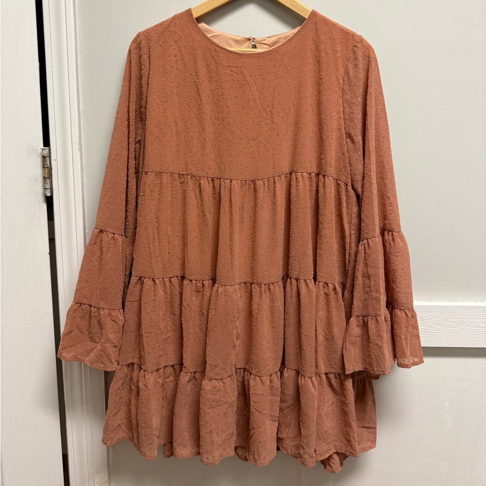 Rust Tiered Long Sleeve Dress